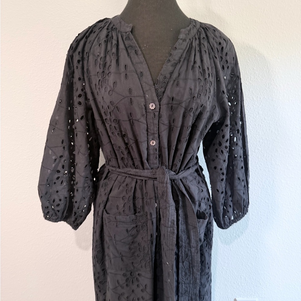 Cleobella Black Eyelet Jumpsuit Jogger Elastic Ankle Belted Boho Size S